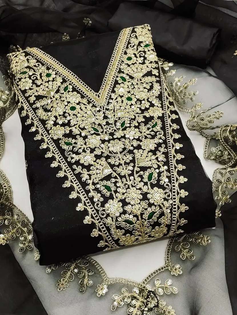 women solid with work embroidered unstitched suit set - 22187247 -  Standard Image - 1