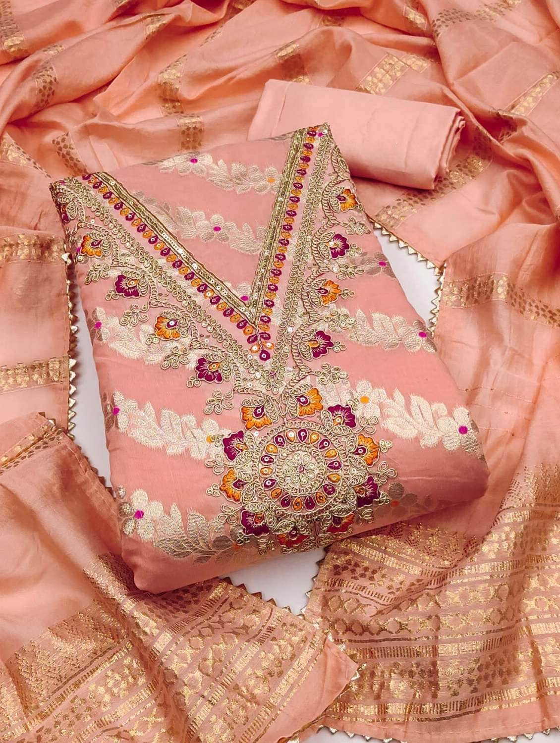 women self design embroidered unstitched suit set - 22187256 -  Standard Image - 1