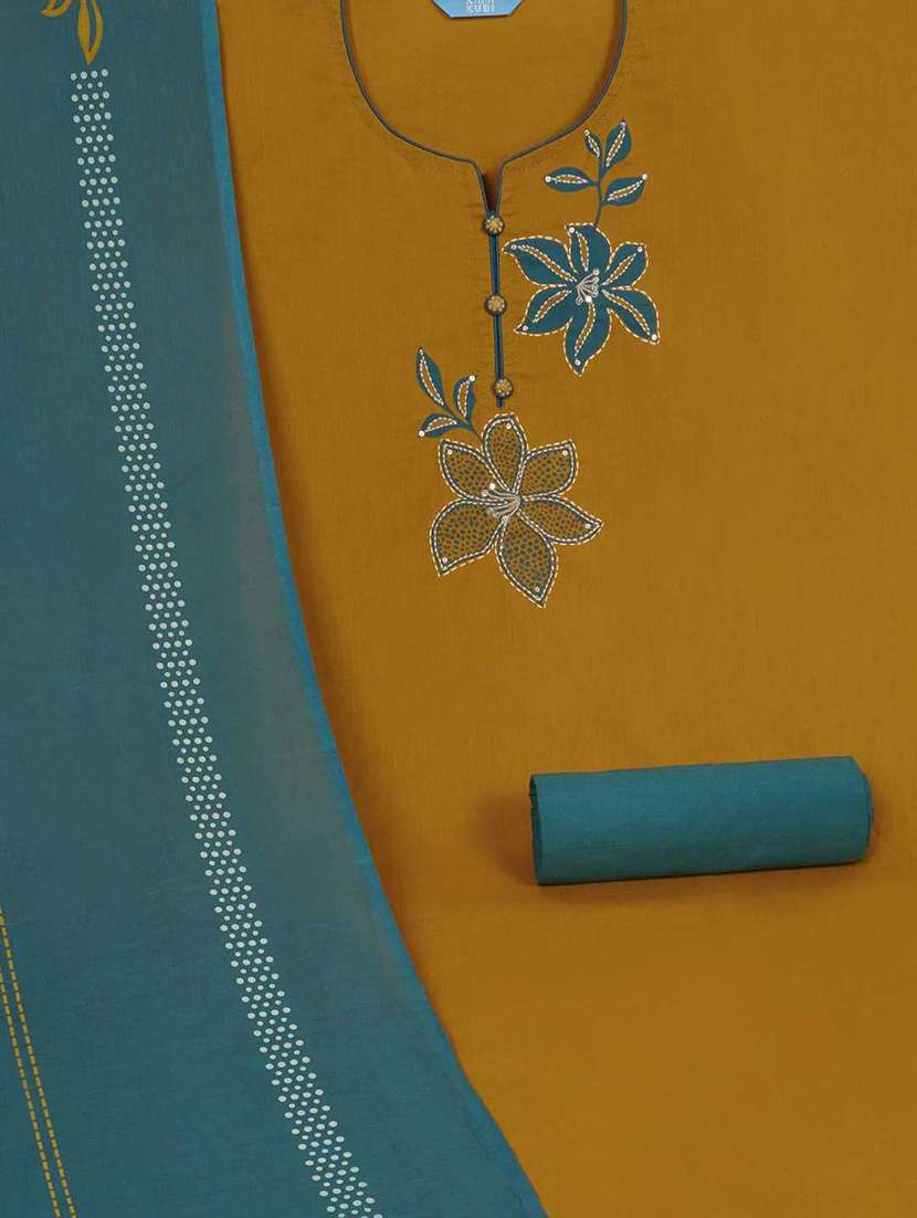 women solid with work embroidered unstitched suit set - 22187268 -  Standard Image - 4