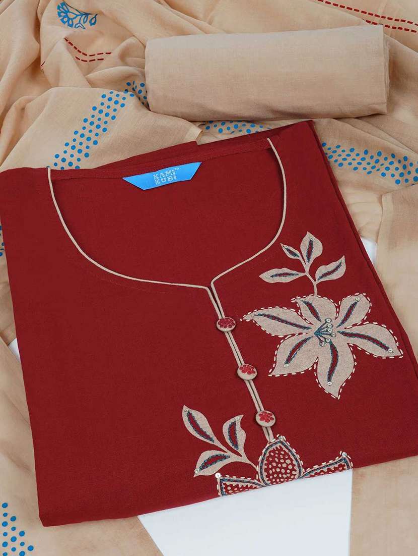 women solid with work embroidered unstitched suit set - 22187269 -  Standard Image - 1