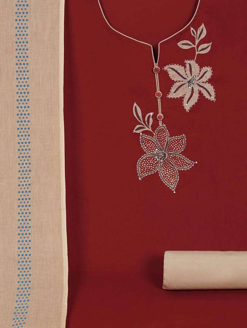 women solid with work embroidered unstitched suit set - 22187269 -  Standard Image - 4