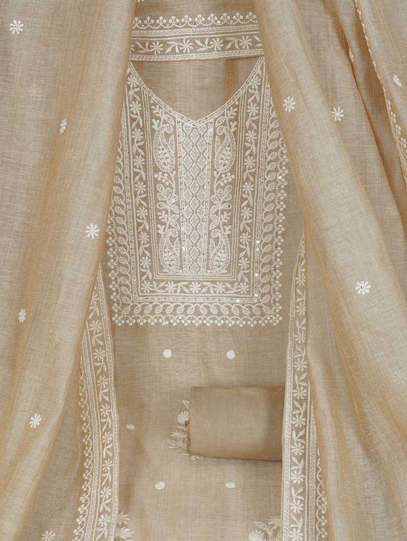 women solid with work embroidered unstitched suit set - 22187270 -  Standard Image - 4