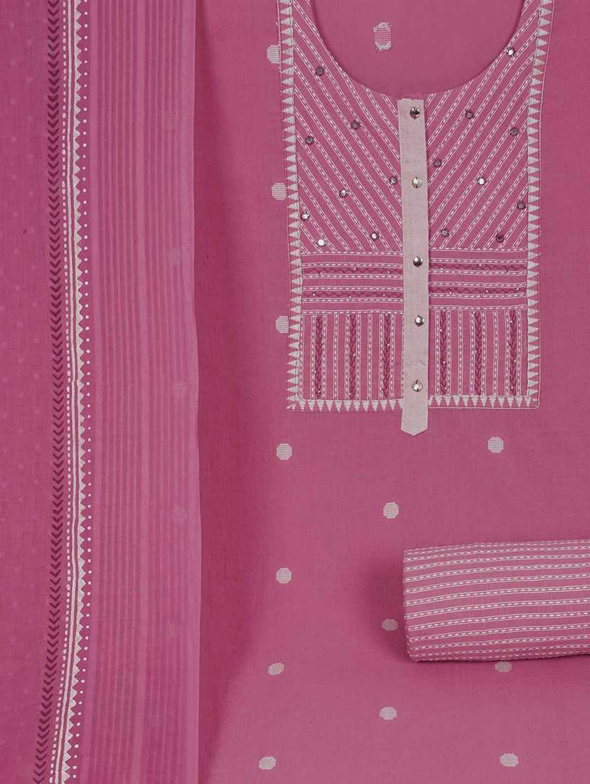 women solid with work embroidered unstitched suit set - 22187274 -  Standard Image - 4