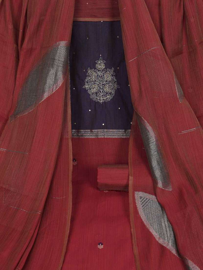 women solid with work embroidered unstitched suit set - 22187276 -  Standard Image - 4