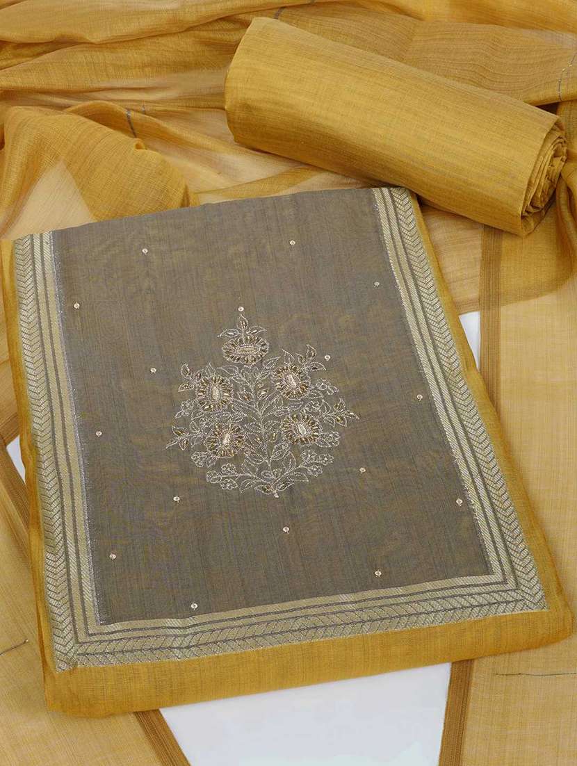 women solid with work embroidered unstitched suit set - 22187277 -  Standard Image - 1