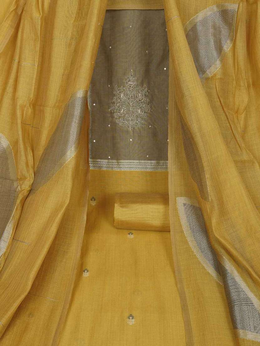 women solid with work embroidered unstitched suit set - 22187277 -  Standard Image - 4