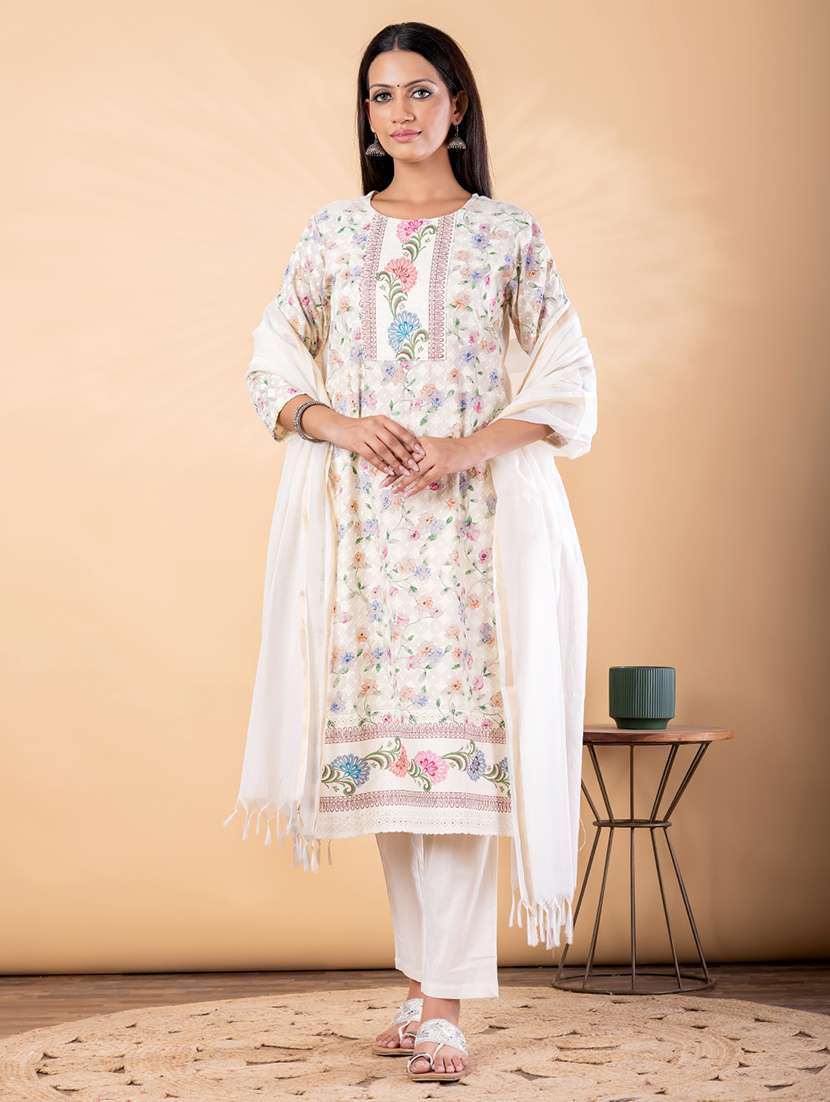 women floral printed three quarter sleeve kurta pant with dupatta set - 22187403 -  Standard Image - 1