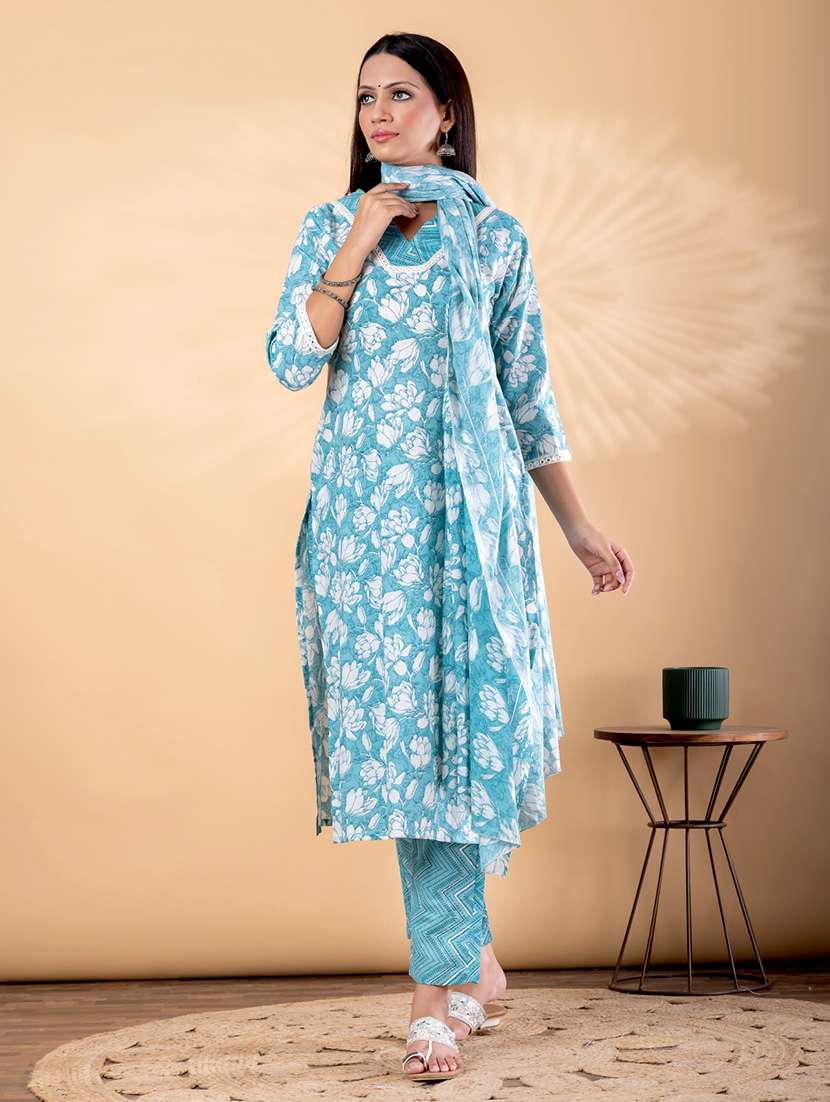 women floral printed three quarter sleeve kurta pant with dupatta set - 22187414 -  Standard Image - 1