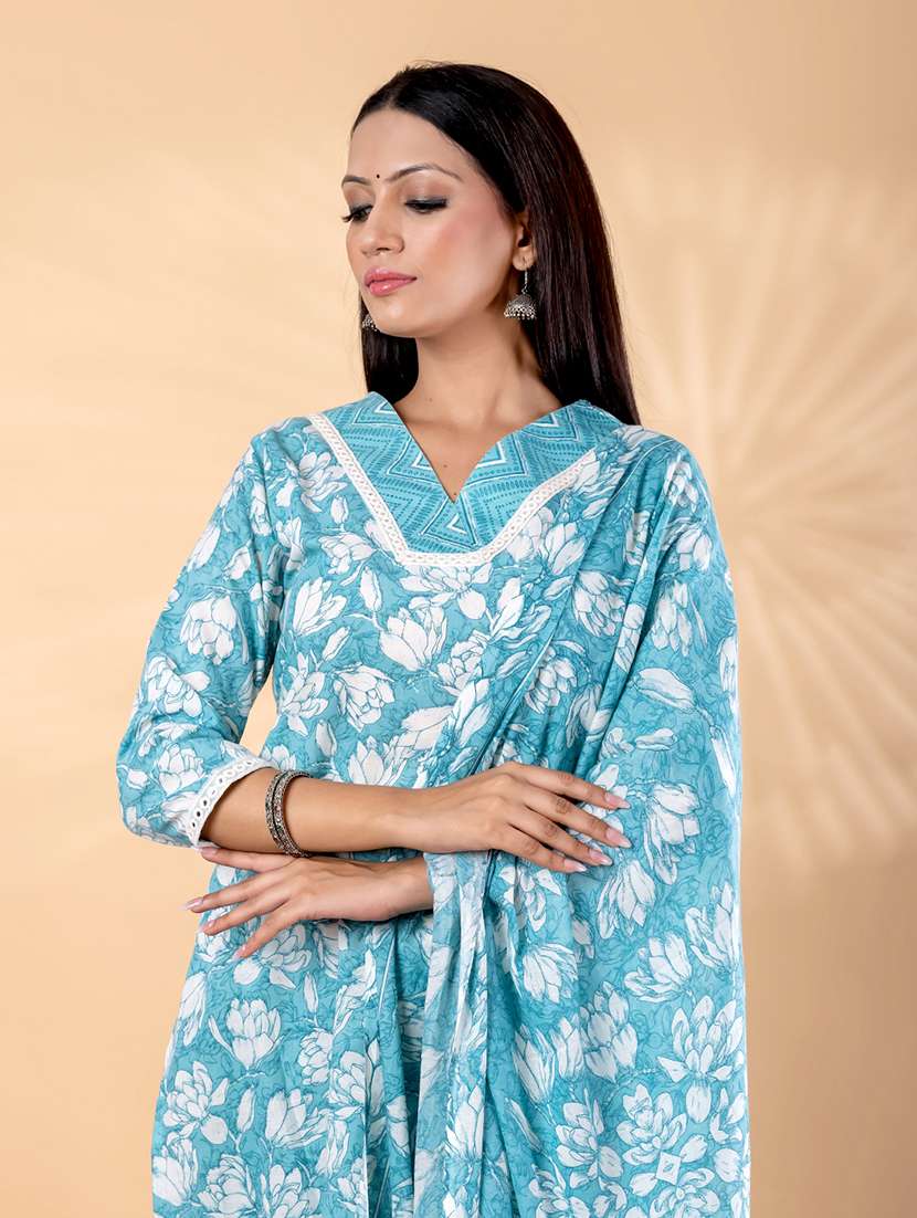 women floral printed three quarter sleeve kurta pant with dupatta set - 22187414 -  Standard Image - 4