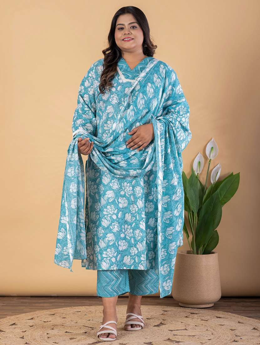 women plus size three quarter sleeve kurta pant with dupatta set - 22187431 -  Standard Image - 1