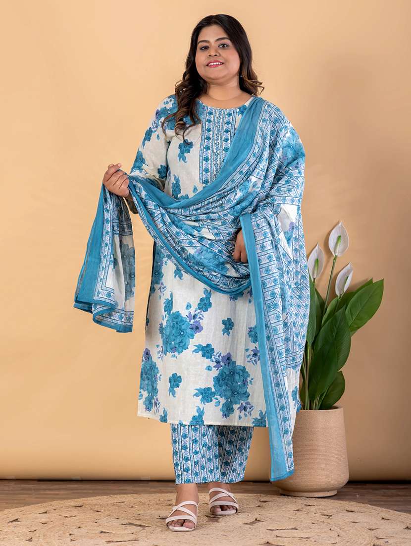 women plus size three quarter sleeve kurta pant with dupatta set - 22187433 -  Standard Image - 1