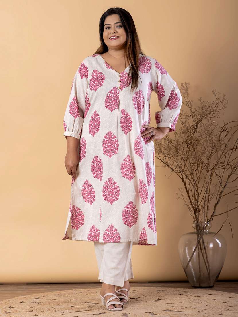 women plus size three quarter sleeve kurta pant set - 22187541 -  Standard Image - 1