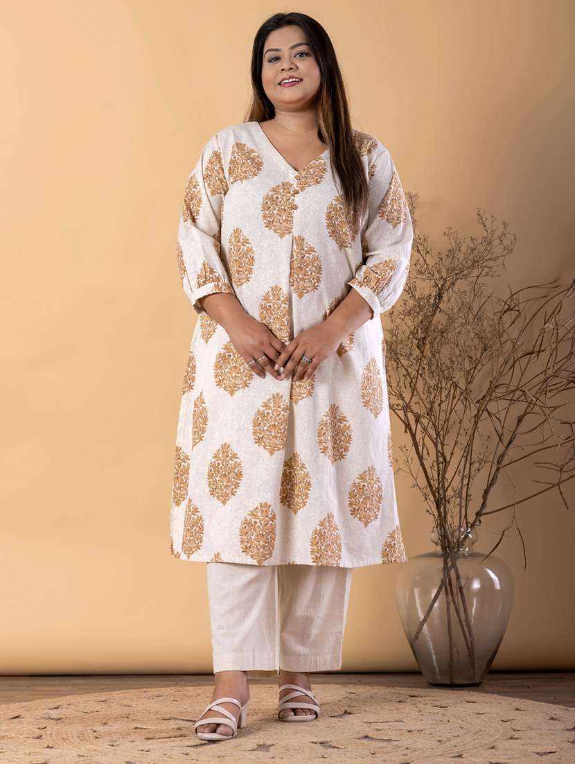 women plus size three quarter sleeve kurta pant set - 22187542 -  Standard Image - 1