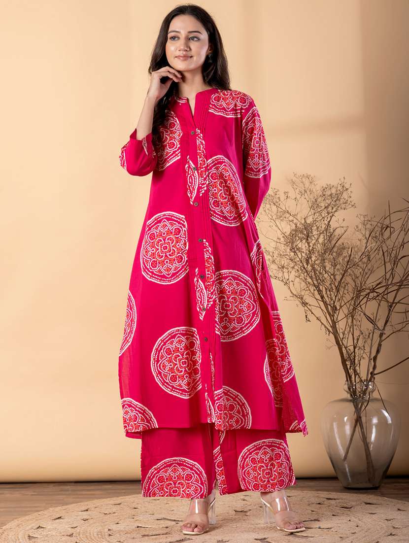 women bandhani printed three quarter sleeve kurta palazzo set - 22187543 -  Standard Image - 1