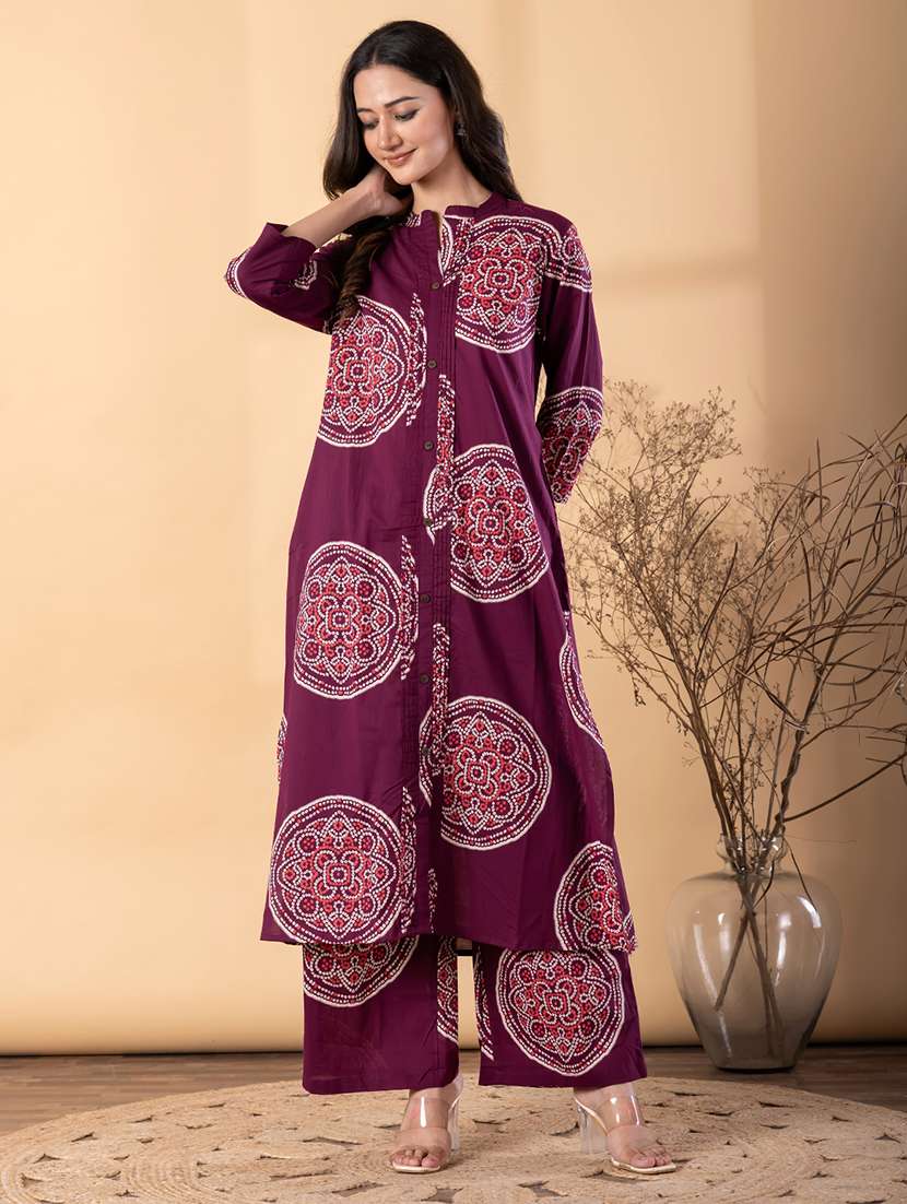 women bandhani printed three quarter sleeve kurta palazzo set - 22187544 -  Standard Image - 1