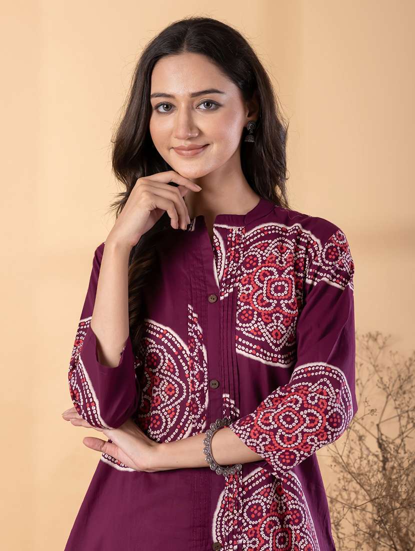 women bandhani printed three quarter sleeve kurta palazzo set - 22187544 -  Standard Image - 4