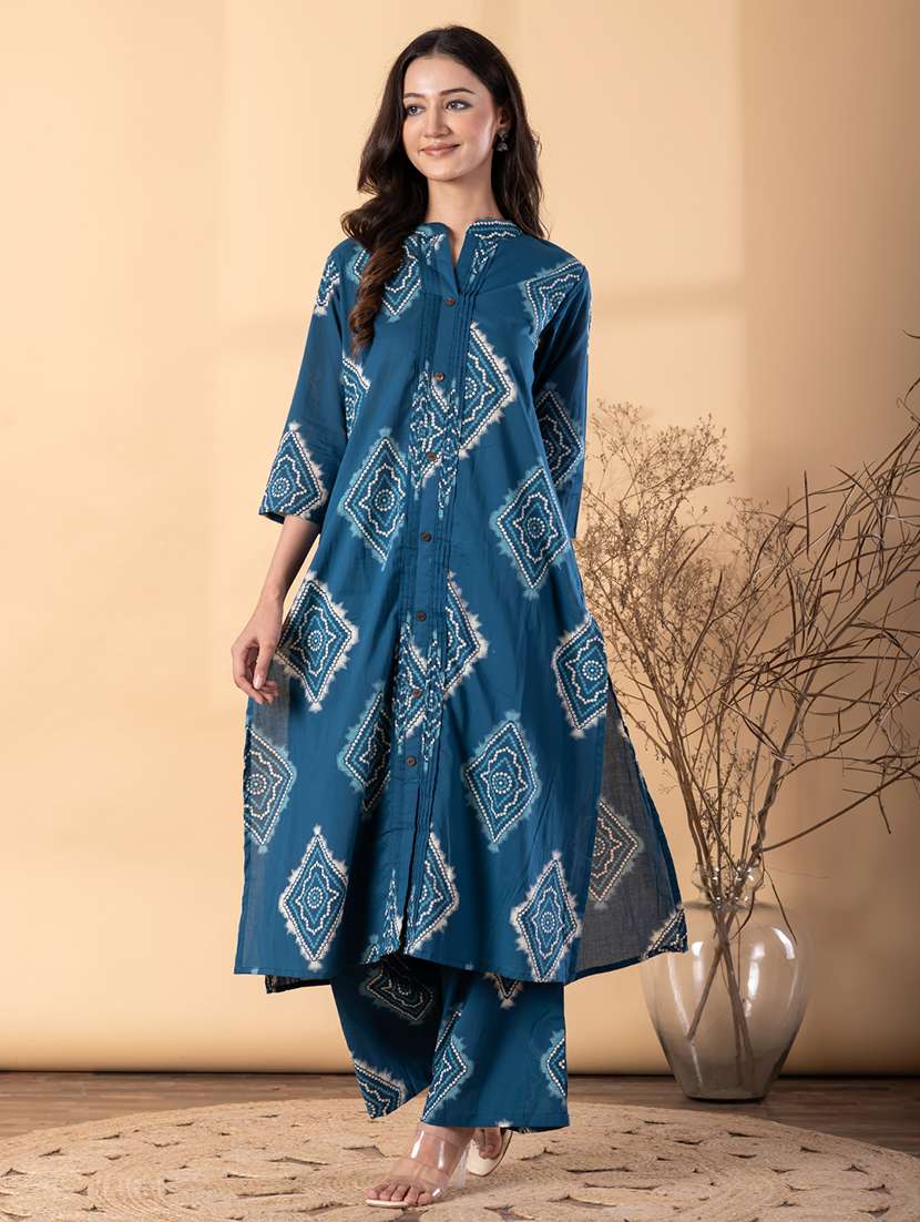 women bandhani printed three quarter sleeve kurta palazzo set - 22187545 -  Standard Image - 1