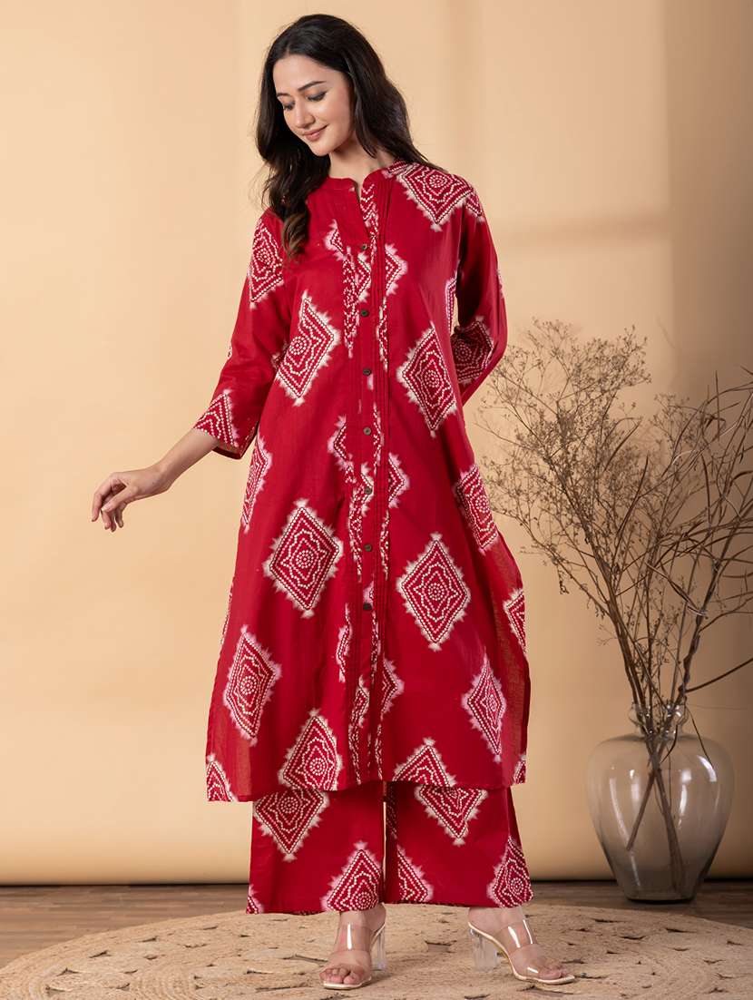 women bandhani printed three quarter sleeve kurta palazzo set - 22187546 -  Standard Image - 1