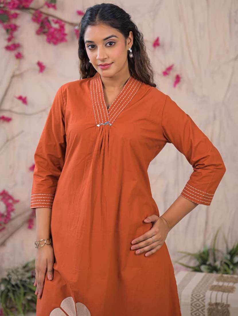 women solid with work three quarter sleeve kurta palazzo set  - 22187554 -  Standard Image - 6