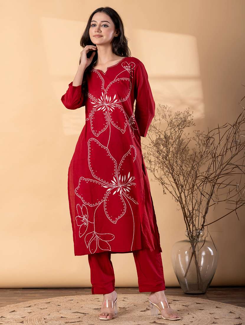 women printed three quarter sleeve kurta pant set  - 22187557 -  Standard Image - 1