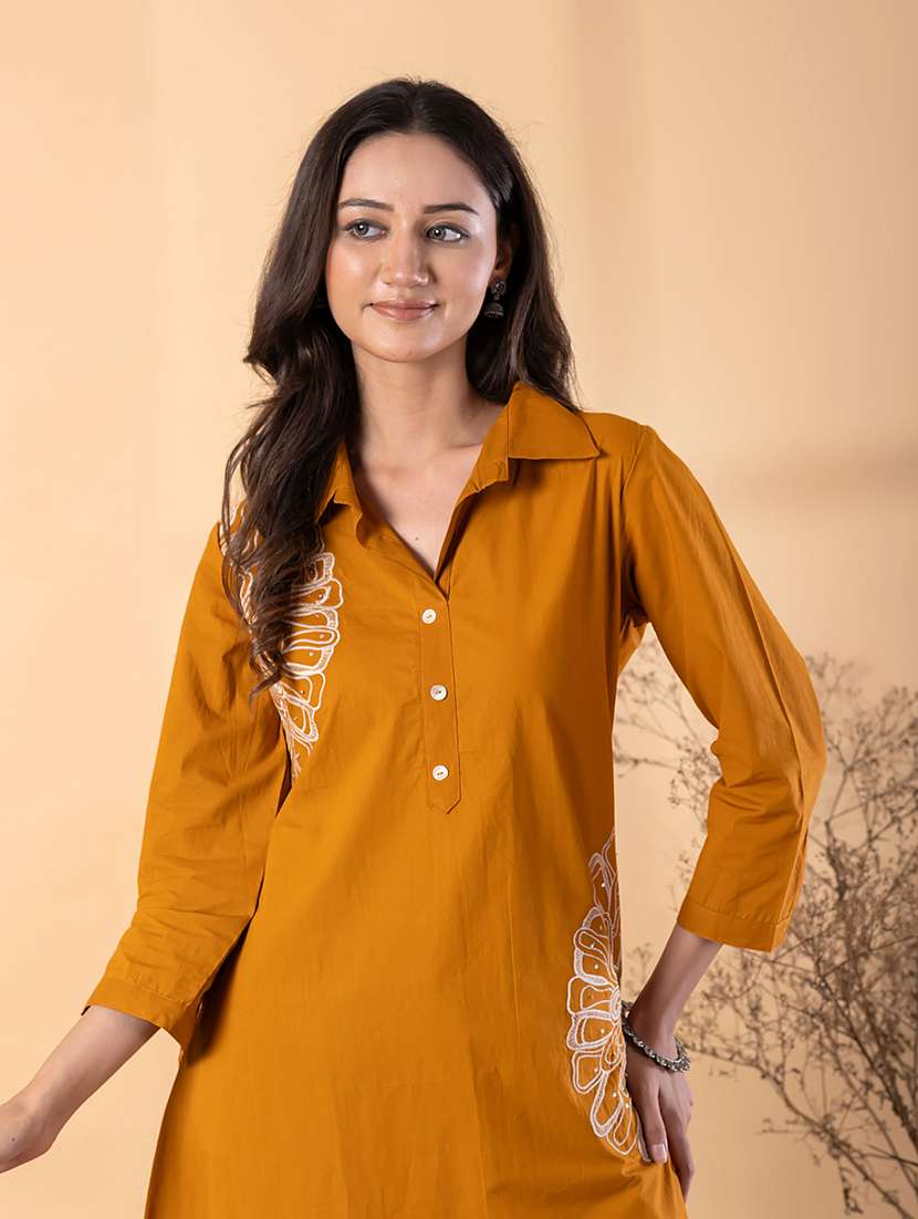 women solid with work three quarter sleeve kurta palazzo set - 22187563 -  Standard Image - 4