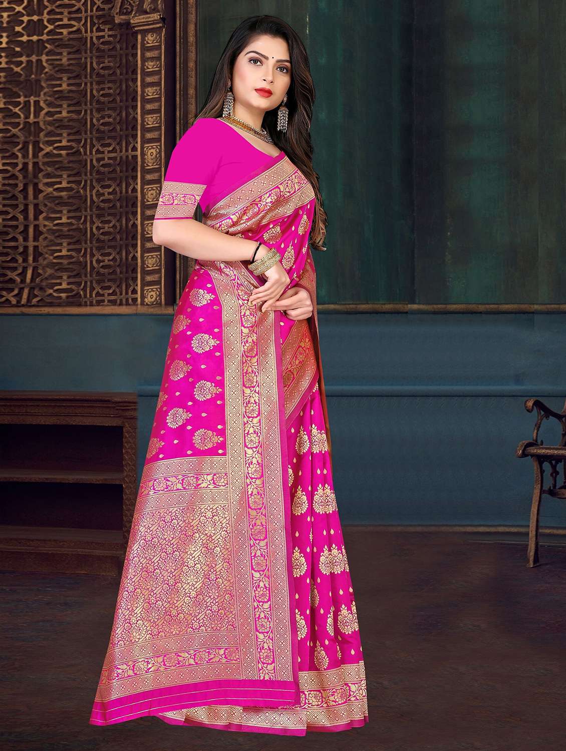 women self design kanjivaram saree with blouse - 22187599 -  Standard Image - 1