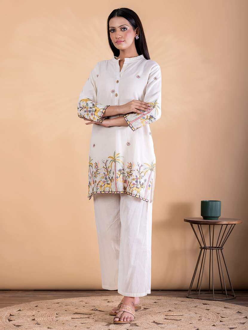 women solid with work three quarter sleeve ethnic co-ord set - 22187632 -  Standard Image - 1