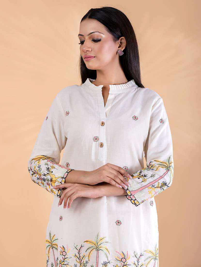 women solid with work three quarter sleeve ethnic co-ord set - 22187632 -  Standard Image - 4