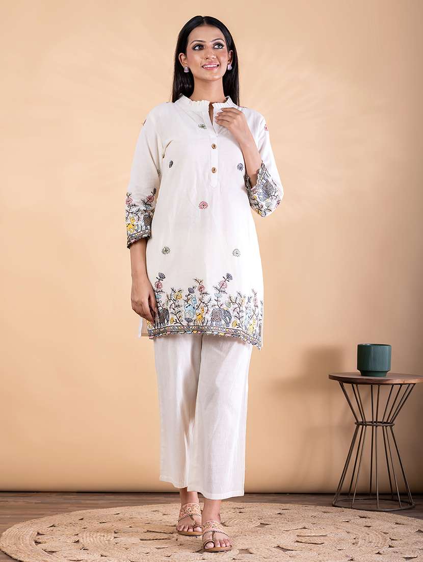 women solid with work three quarter sleeve ethnic co-ord set - 22187633 -  Standard Image - 1