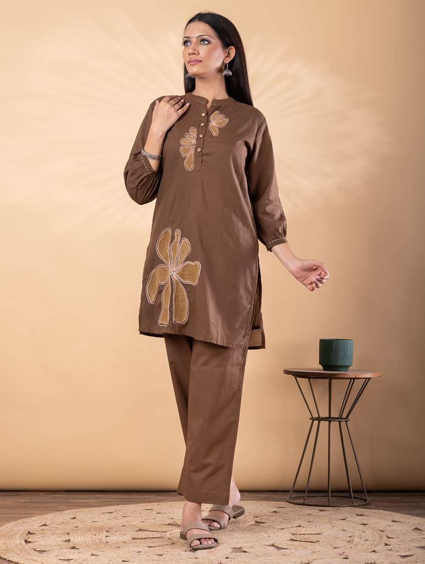 women solid with work long sleeve ethnic co-ord set - 22187636 -  Standard Image - 1