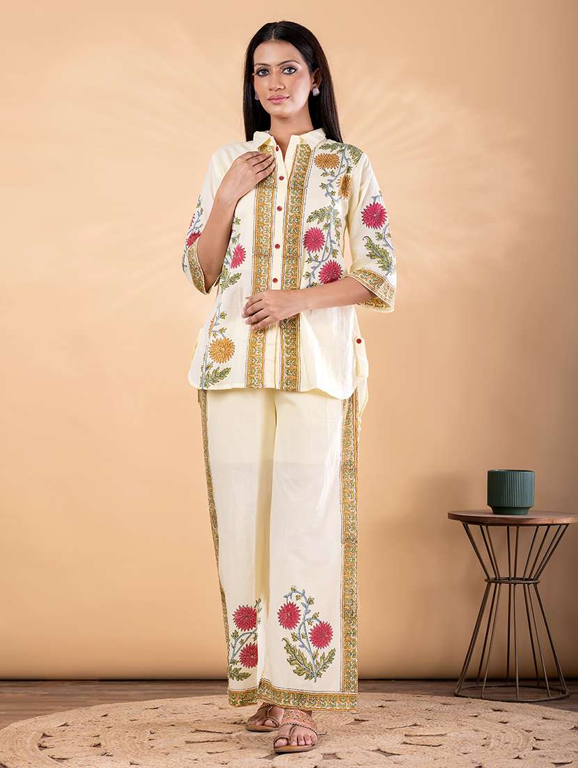 women floral three quarter sleeve shirt & trouser co-ord set - 22187637 -  Standard Image - 1
