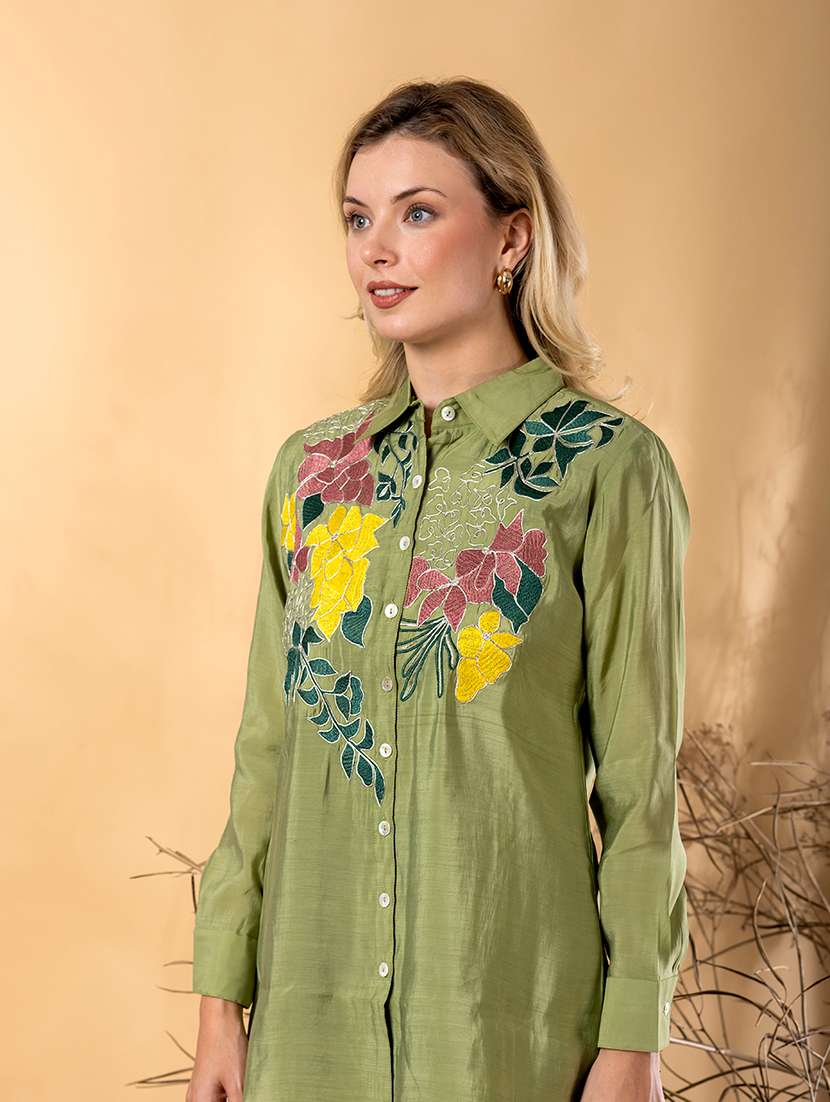 women solid with work long sleeve shirt & trouser co-ord set - 22187638 -  Standard Image - 4