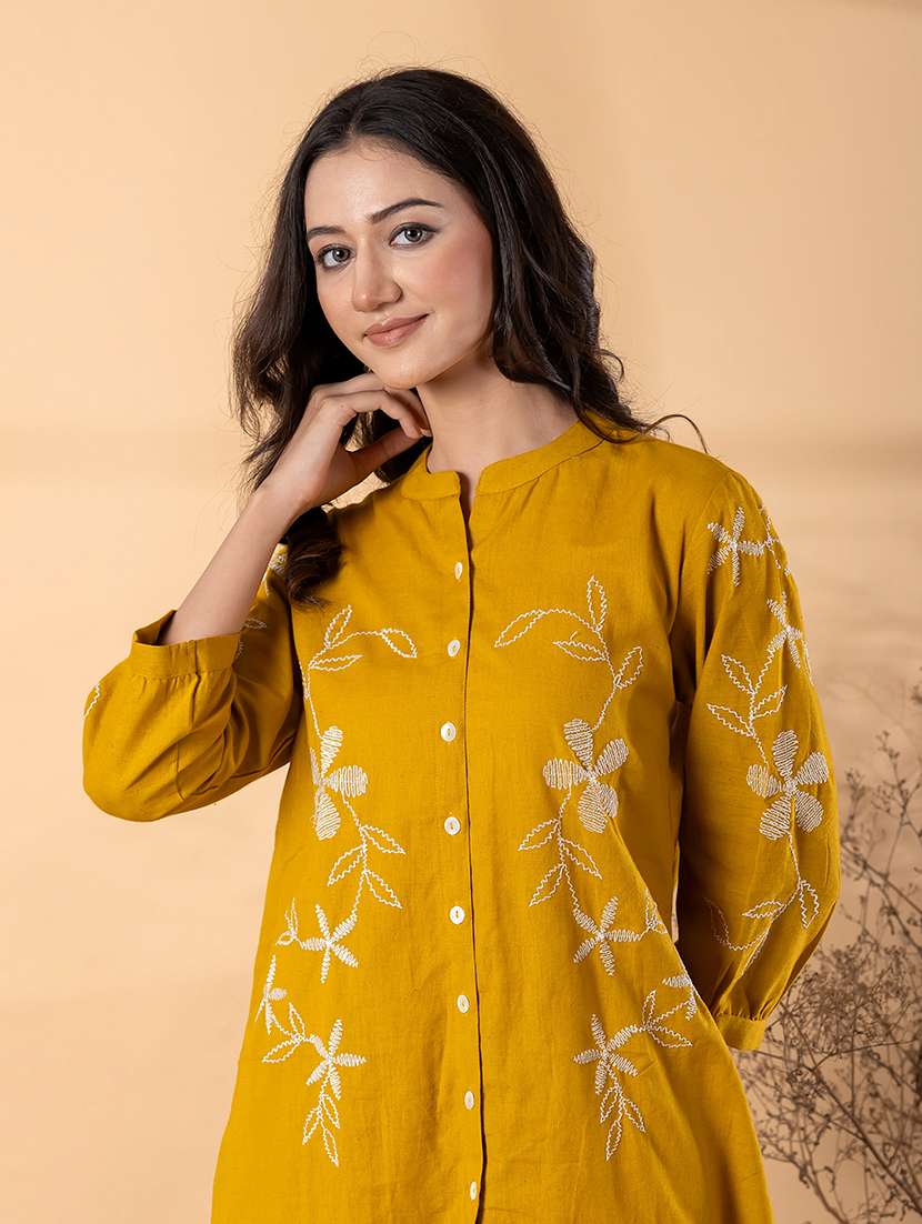 women solid with work three quarter sleeve shirt & trouser co-ord set - 22187644 -  Standard Image - 4