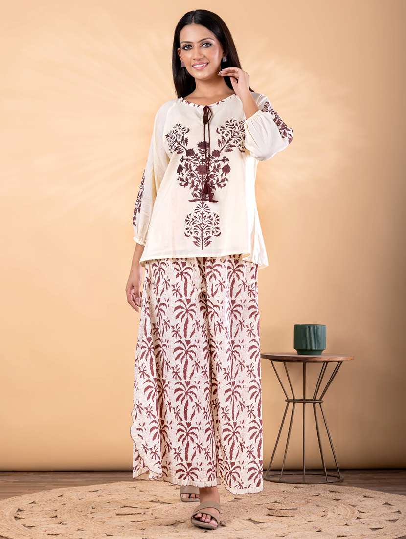 women printed three quarter sleeve ethnic co-ord set