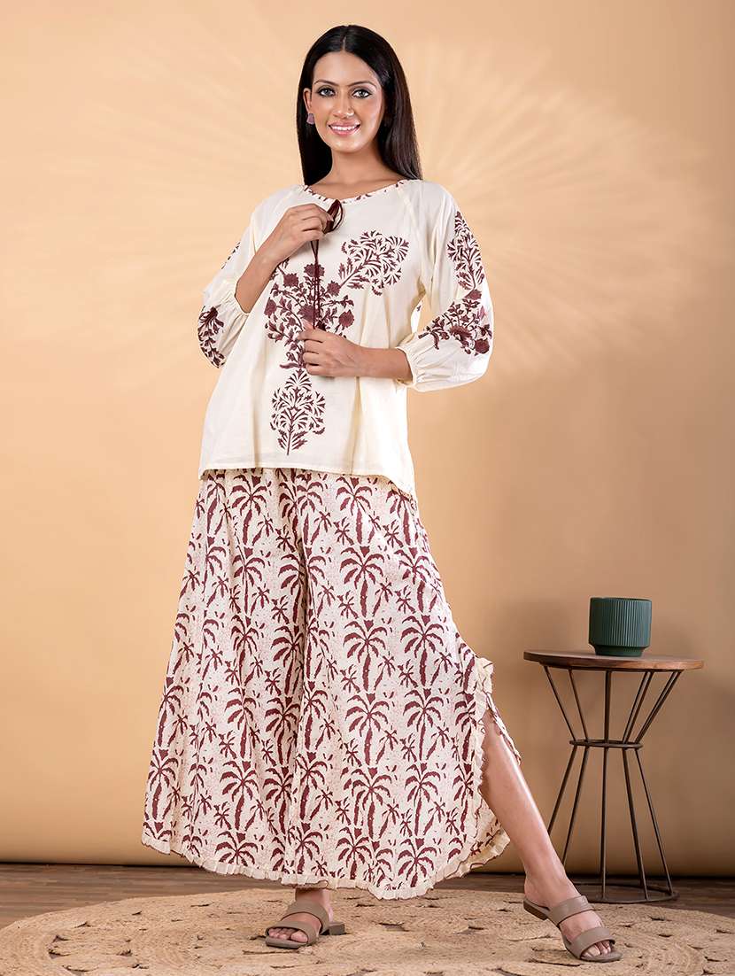 women printed three quarter sleeve ethnic co-ord set - 22187647 -  Standard Image - 1