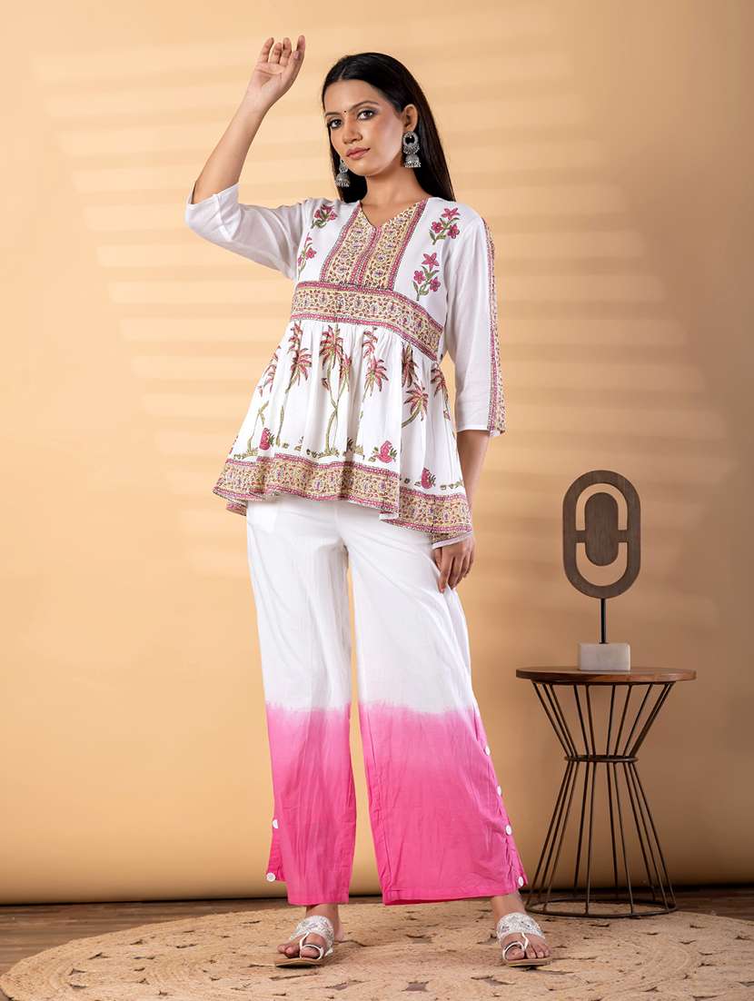 women printed three quarter sleeve ethnic co-ord set - 22187649 -  Standard Image - 1