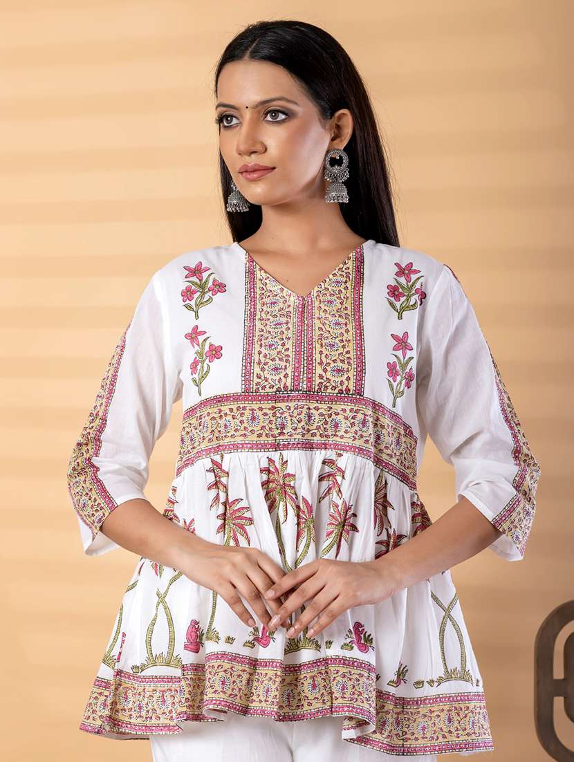 women printed three quarter sleeve ethnic co-ord set - 22187649 -  Standard Image - 4