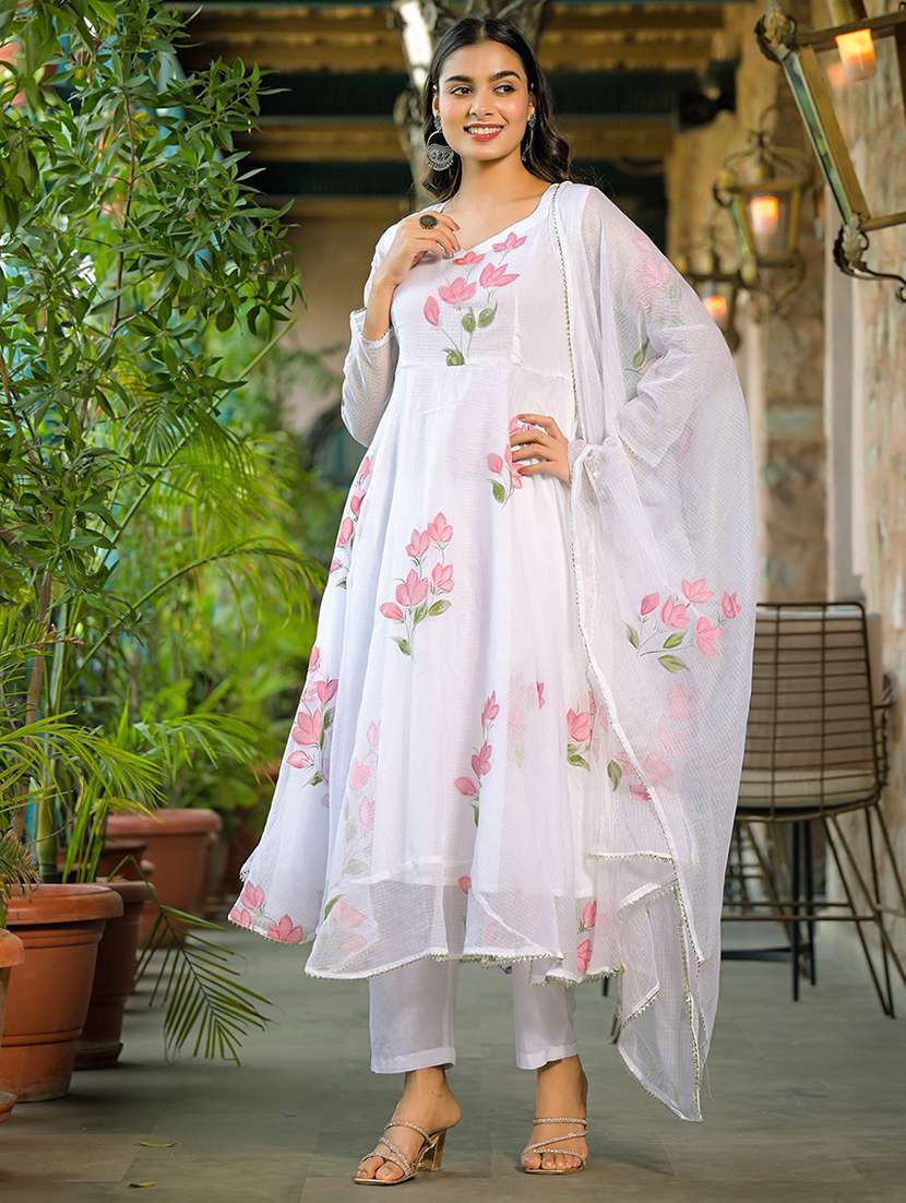 women floral long sleeve kurta pant with dupatta set