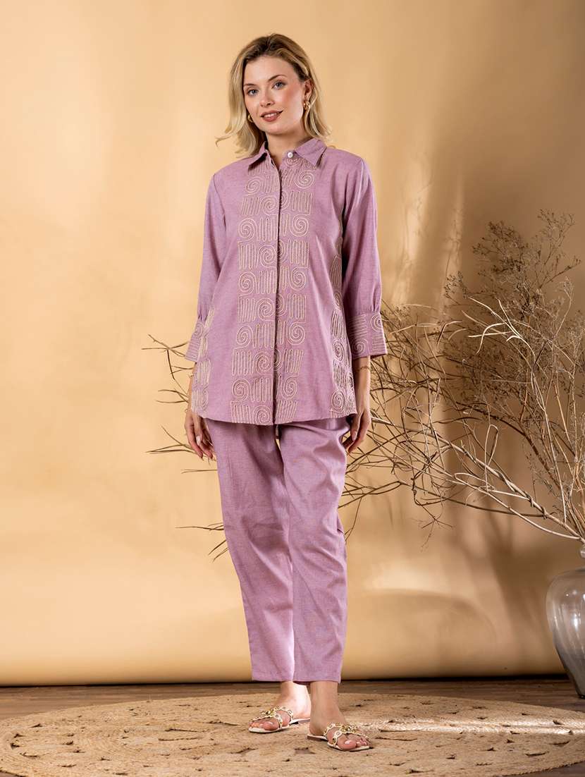 women solid with work three quarter sleeve ethnic co-ord set - 22187663 -  Standard Image - 1