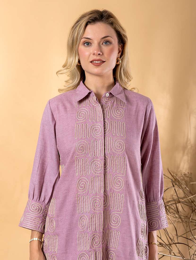 women solid with work three quarter sleeve ethnic co-ord set - 22187663 -  Standard Image - 4