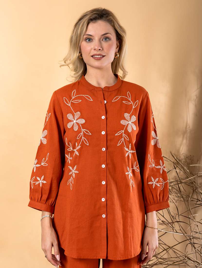 women solid with work three quarter sleeve shirt & trouser co-ord set - 22187664 -  Standard Image - 4