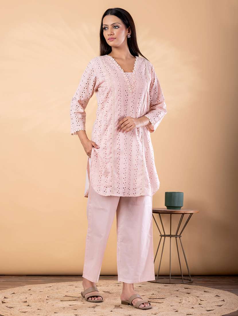 women solid with work three quarter sleeve ethnic co-ord set - 22187667 -  Standard Image - 1