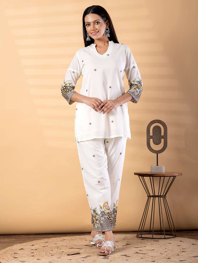 women solid with work three quarter sleeve ethnic co-ord set