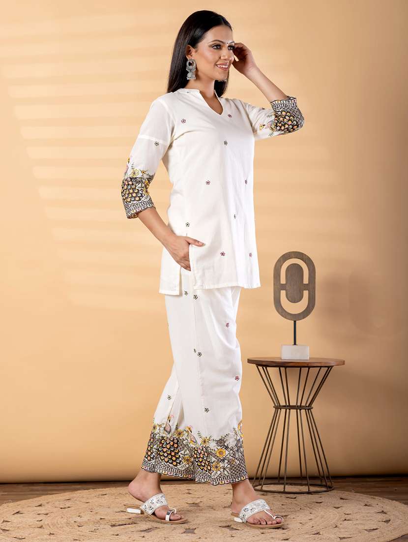 women solid with work three quarter sleeve ethnic co-ord set - 22187669 -  Standard Image - 1