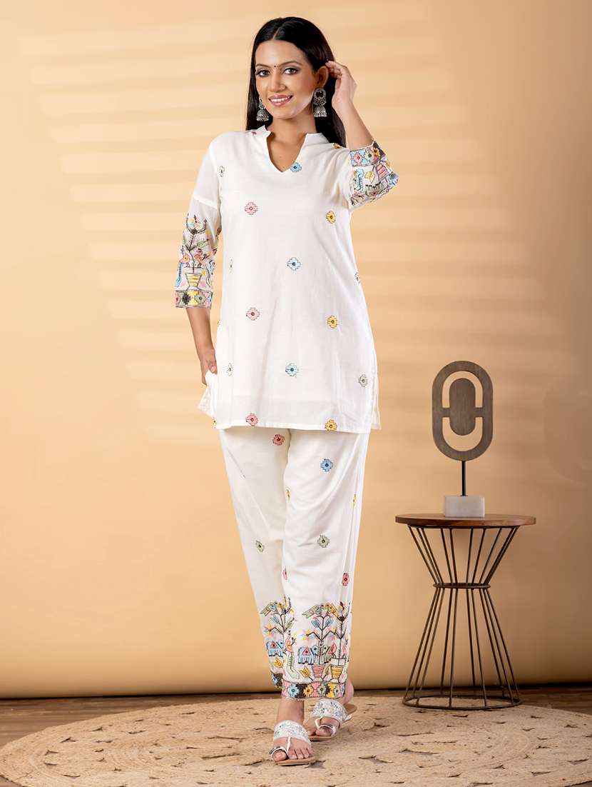 women solid with work three quarter sleeve ethnic co-ord set - 22187670 -  Standard Image - 1