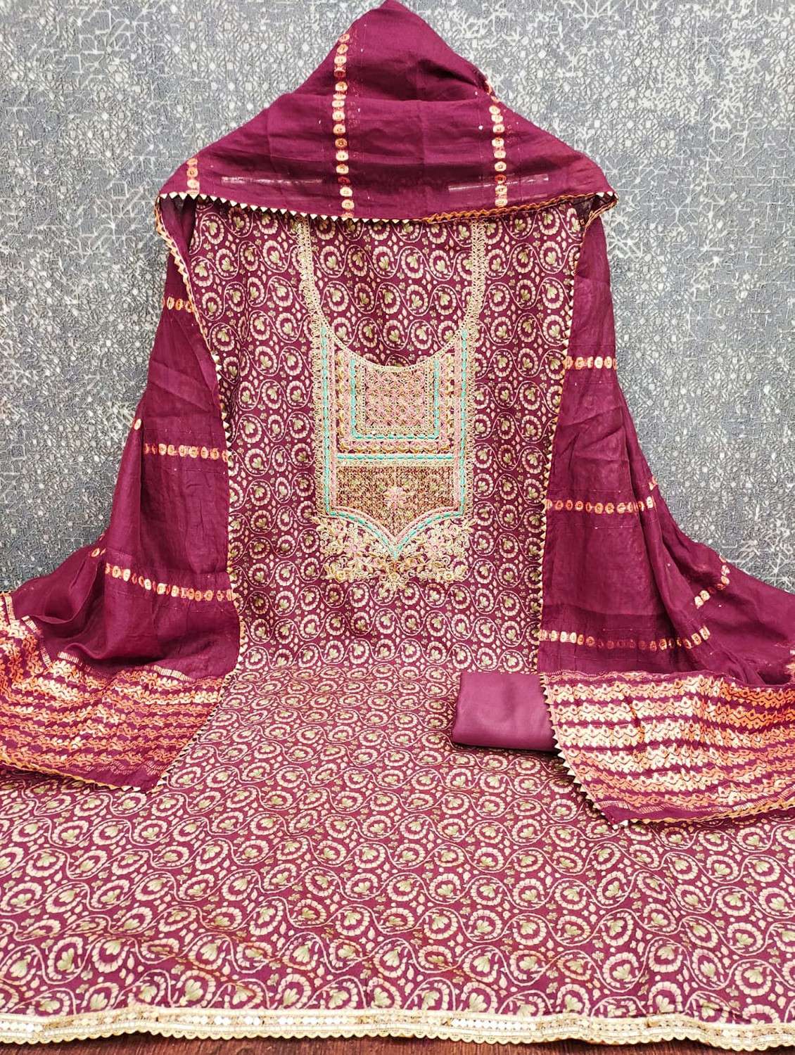 women printed embroidered unstitched suit set - 22187714 -  Standard Image - 1