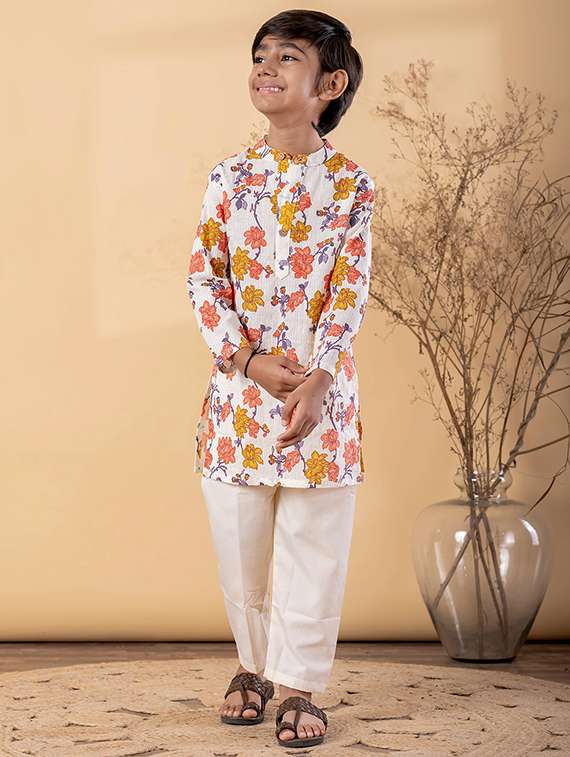 boys printed long sleeve kurta & pyjama set - 22187723 -  Standard Image - 1