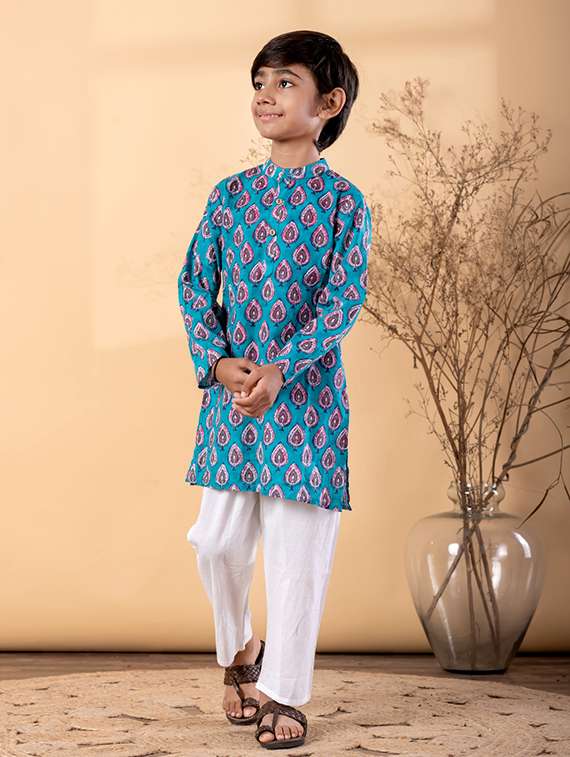 boys printed long sleeve kurta & pyjama set - 22187724 -  Standard Image - 1