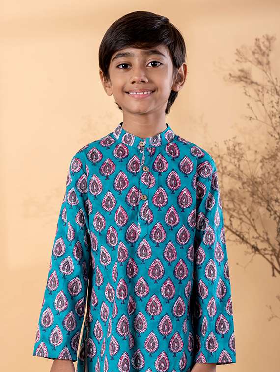 boys printed long sleeve kurta & pyjama set - 22187724 -  Standard Image - 4