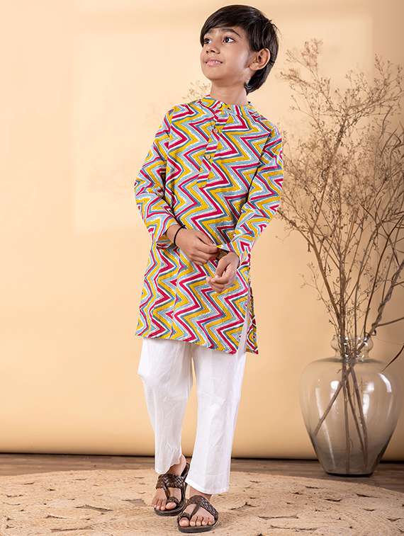 boys printed long sleeve kurta & pyjama set - 22187725 -  Standard Image - 1
